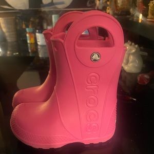 Pink croc rain boots